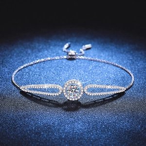 Luxueux Bracelet en Argent Sterling S925 Avec Moissanite pour Femme Réglable Rond Halo Diamant Simulé Élégant Bijou Cadeau