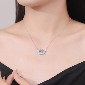 Elegant S925 sterling silver swan heart necklace with a 1ct moissanite on model