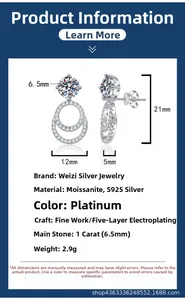Detailed view of S925 silver double-ring moissanite studs with 1-carat moissanite and pave stones