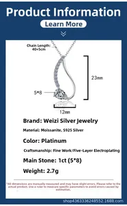 Technical specifications for S925 silver pear-cut moissanite pendant with size details