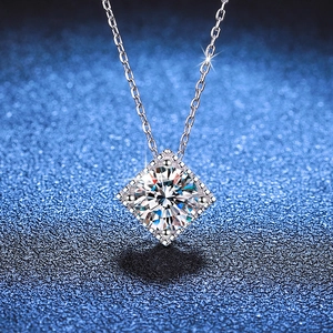 Collier Pendentif Carré en Argent Sterling S925 Avec Moissanite pour Femme Élégant Couleur D Coupe Princesse Bijoux Cadeau
