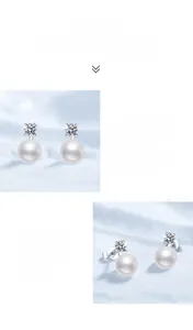 Close-up of S925 silver earrings featuring moissanite stones and natural freshwater pearls