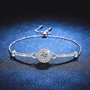 925 Sterling Silver Moissanite Bracelet For Women Halo Round Cut Heart Link Adjustable Drawstring Chain Luxury Jewelry