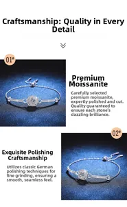 Vue macro détaillée de la pierre centrale en moissanite 1 carat sur bracelet en argent