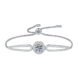 Bracelet en argent sterling S925 avec moissanite de 1 carat et fermoir coulissant réglable