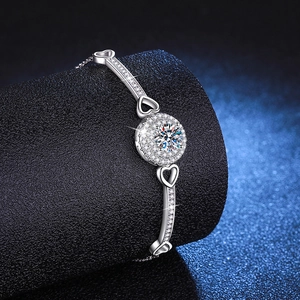 Luxury 925 sterling silver bracelet with a 1-carat moissanite stone in a round bezel setting