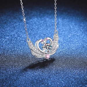 Elegant S925 sterling silver swan heart necklace featuring 1 carat moissanite pendant