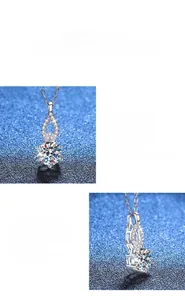Detailed close-up of 1 carat moissanite gourd pendant with six-prong silver setting
