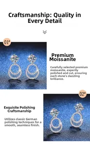 Close-up of S925 sterling silver moissanite earrings with interlocking rings and 1ct D-color stones