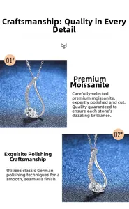 Macro detail of teardrop Moissanite pendant showing streamline curved design and silver finish