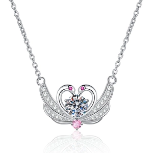 Elegant S925 sterling silver swan heart necklace with a 1-carat moissanite pendant