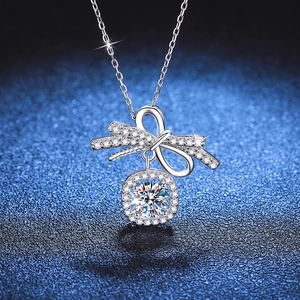 Luxueux Collier Pendentif Nœud en Argent Sterling 925 Élégante Moissanite Pierre Dansante Bijoux pour Femmes Cadeau