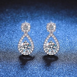 925 Sterling Silver Moissanite Stud Earrings D Color 1 Carat Teardrop Halo Earrings For Women Wedding Party Jewelry Gift