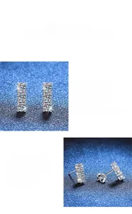 Detail of S925 silver earrings featuring four vertically aligned Moissanite stones