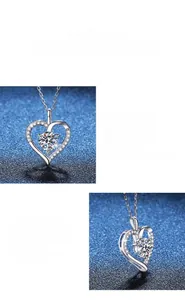 Detailed view of S925 silver heart necklace with 1 carat moissanite gemstone