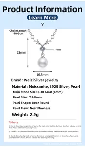 Detailed S925 silver necklace specifications with Moissanite and freshwater pearl size info