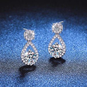 Elegant S925 sterling silver water drop earrings with 1 carat moissanite diamonds