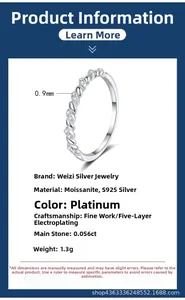 Macro detail of S925 silver beaded ring with moissanite and product specifications
