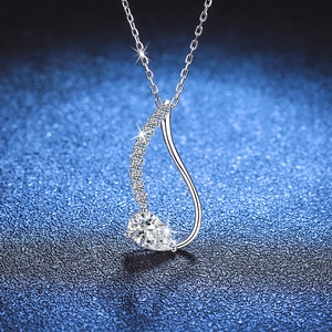 925 Sterling Silver Pear Cut Moissanite Pendant Necklace For Women S-Shaped Water Drop Rhinestone Luxurious Elegant Jewelry