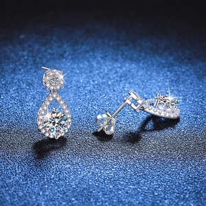 Elegant S925 sterling silver pear-shaped stud earrings with 1 carat moissanite stones