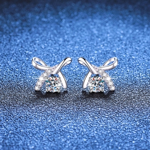 925 Sterling Silver Bowknot Stud Earrings With Moissanite Zircon Inlaid Round Stone Elegant Bow Knot Jewelry For Women Wedding Gift