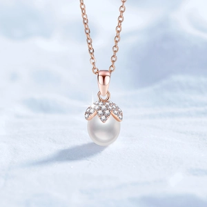 S925 Sterlingsilber Natürliche Süßwasserperle Anhänger Halskette Elegant Blütenknospe Champagnergold Strass Schlüsselbeinkette Schmuck Für Damen