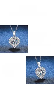 Macro detail of 2 carat moissanite flower pendant with S925 sterling silver chain