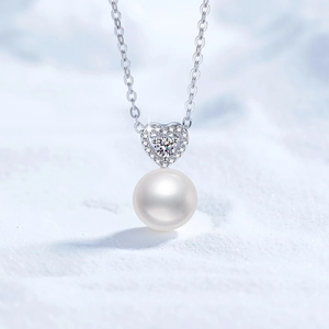925 Sterling Silver Heart Moissanite Freshwater Pearl Pendant Necklace Elegant Fine Jewelry For Women Daily Party Gift