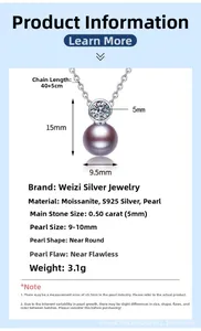 Detail specifications of 9-10mm purple pearl and moissanite pendant in s925 silver