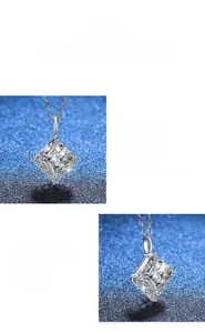 Vue détaillée d'un pendentif moissanite taille princesse 2ct avec chaîne en argent s925 poli