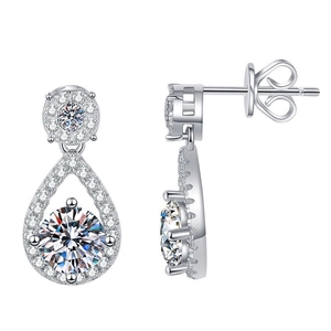Elegant 925 sterling silver pear shaped drop earrings with round moissanite stones