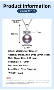 Detailed size and material diagram for purple pearl necklace with s925 silver chain