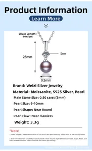 Detail view of 0.5ct moissanite and 10mm purple freshwater pearl on s925 silver chain