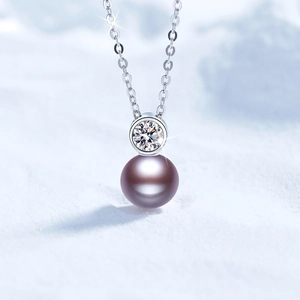 S925 Sterling Silver Moissanite Purple Freshwater Pearl Pendant Necklace Princess Diana Style Crown Jewelry For Women Gift