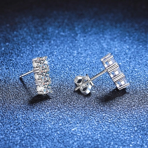 Elegant S925 sterling silver stud earrings featuring three brilliant moissanite stones