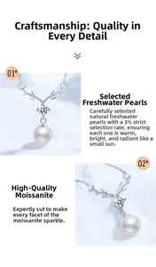 Detailed macro view of S925 silver deer pendant with moissanite and premium freshwater pearl