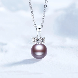 Moissanite And Freshwater Pearl Pendant Necklace For Women S925 Sterling Silver Crown Royal Commuter Style Jewelry Gift