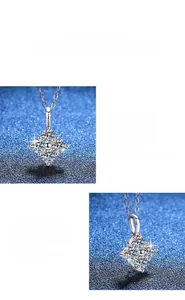 Détail macro du collier en argent S925 avec pendentif flocon de neige en moissanite