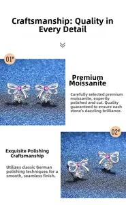 Detail of S925 sterling silver bow earrings featuring D-color Moissanite stones