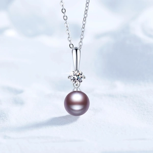 925 Sterling Silver Moissanite Freshwater Pearl Pendant Necklace Elegant Purple Pearl Crown Necklace Jewelry For Women Wedding Gift