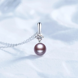 Imperial purple freshwater pearl necklace with moissanite in s925 silver setting