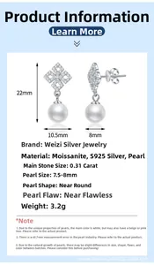 Detailed specs of S925 silver earrings with 31pt moissanite and 7.5-8mm freshwater pearls