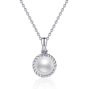 S925 Sterling Silber Halskette mit Süßwasserperle und Moissanit Anhänger im Twist-Design