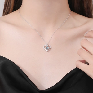 Elegant S925 sterling silver heart necklace featuring a 1 carat moissanite pendant for women