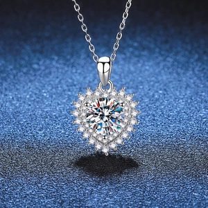 S925 Sterling Silver Heart Moissanite Necklace Brilliant Round Zirconia Pendant For Women Elegant Commute Fashion Jewelry Anniversary Gift