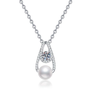 Collier goutte en argent sterling S925 avec pendentif en moissanite et perle d'eau douce
