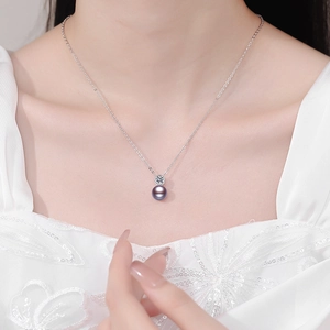 S925 silver necklace with purple freshwater pearl pendant and moissanite stone