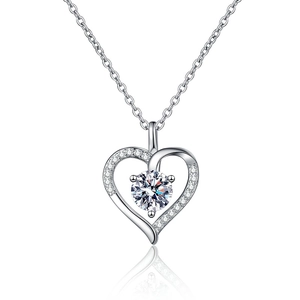 S925 sterling silver heart necklace with 1-carat moissanite pendant on white background
