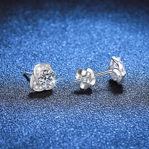 S925 sterling silver camellia stud earrings with 1ct D-color moissanite accents