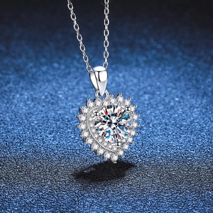 2ct Heart Moissanite S925 Sterling Silver Pendant Necklace on dark blue background